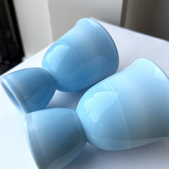 McKee Glass Chalaine Delphite Robin Egg Blue Double Egg Cups Set Of 2 - Picture 7 of 10